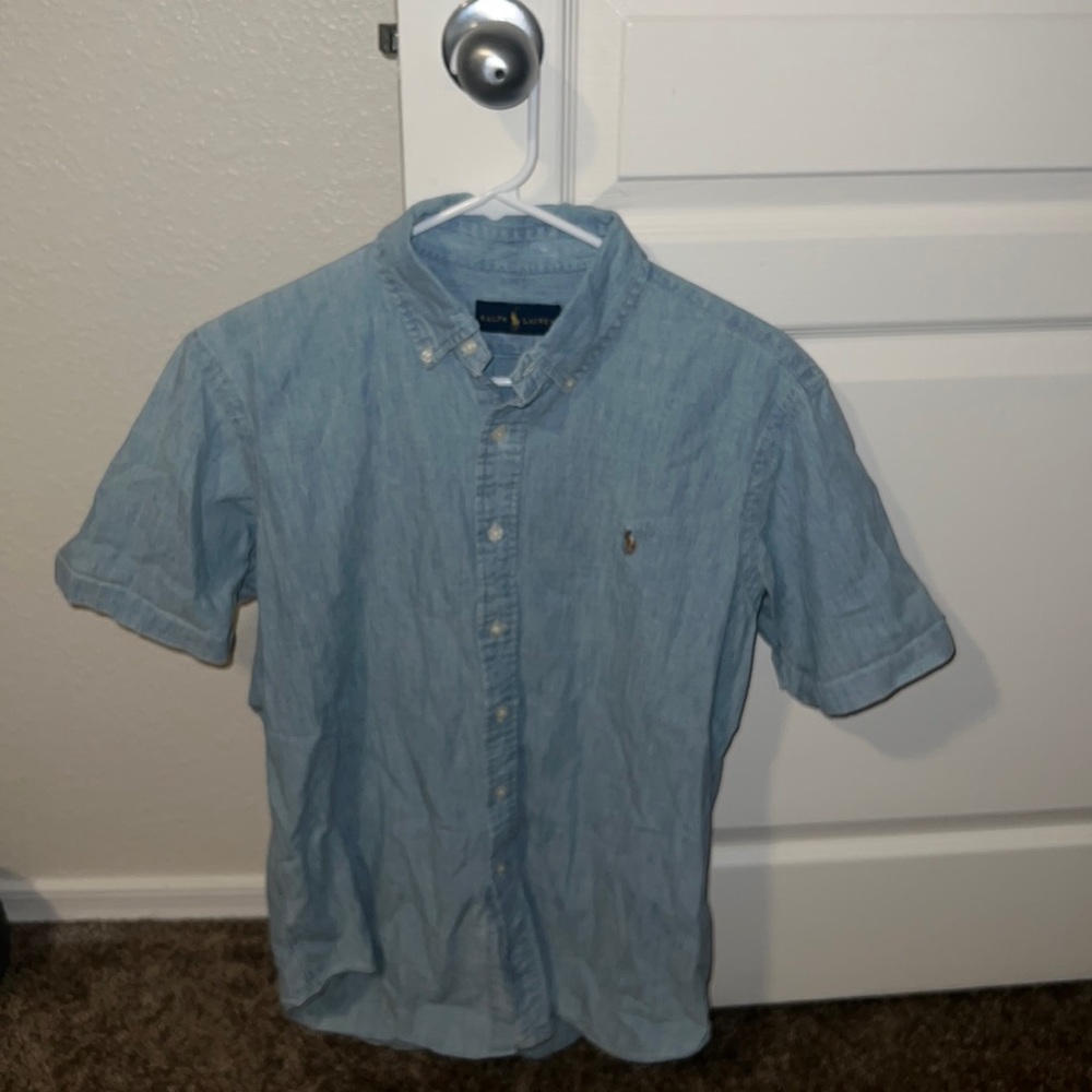 Light blue polo short sleeve button down
